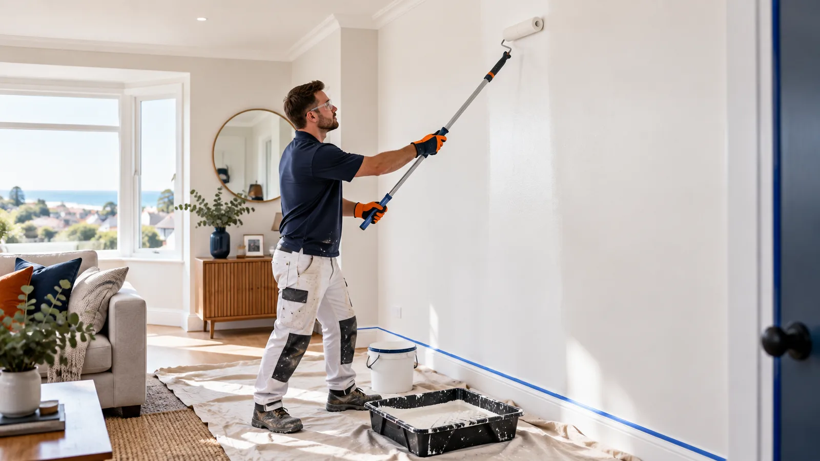 Illustrative painting, tiling and building scene in Bournemouth